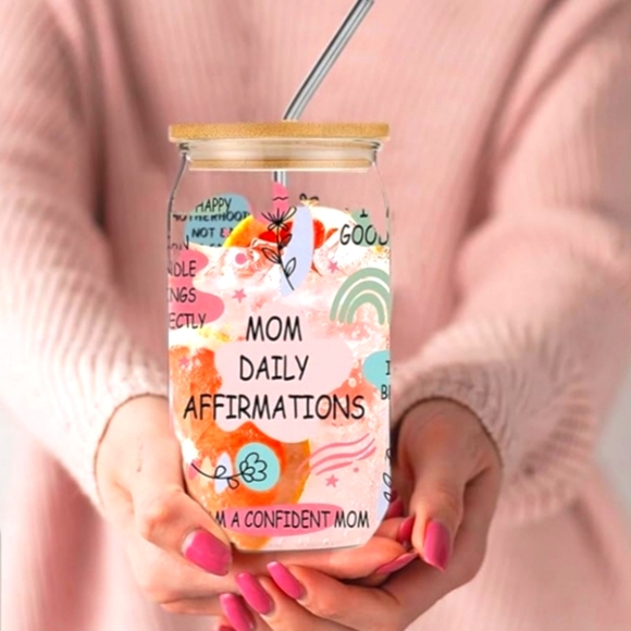 Other - "Mom Daily Affirmation" Glass Jar with Bamboo Lid and Affirmations